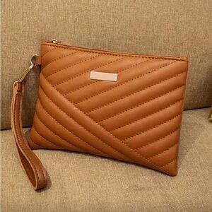 Elegant Brown Quilted Wristlet Clutch